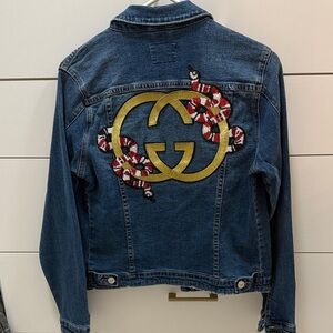 Gucci Blue Denim Jacket with Gold Embroidery